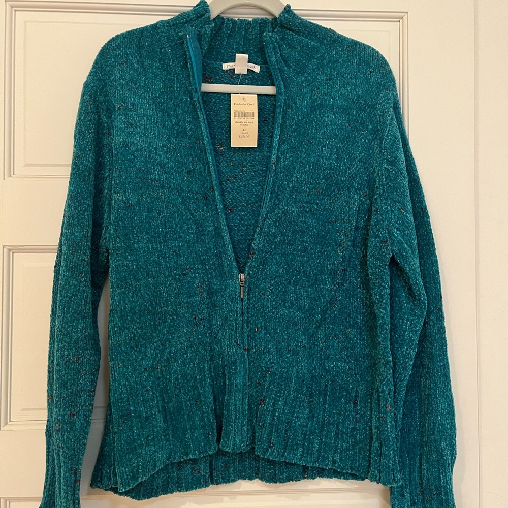 Chenille zip front sweater